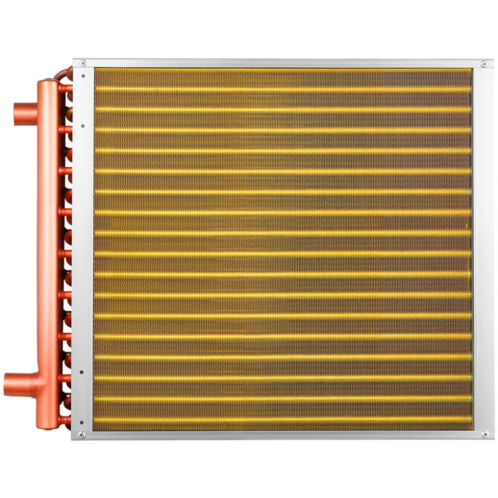 VEVOR Water to Air Heat Exchanger, 18 x 18 in Finned Tube HVAC Heat Exchanger Coil with Copper Tubes & Aluminum Fins, 120K BTU Output for Outdoor Wood Furnace, Hydronic Heating & Cooling Systems