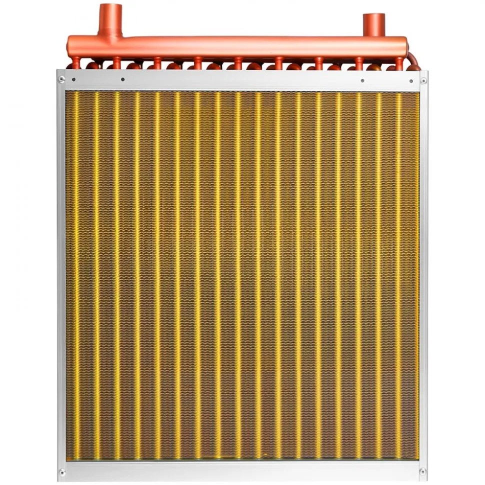 VEVOR Water to Air Heat Exchanger, 18 x 18 in Finned Tube HVAC Heat Exchanger Coil with Copper Tubes & Aluminum Fins, 120K BTU Output for Outdoor Wood Furnace, Hydronic Heating & Cooling Systems