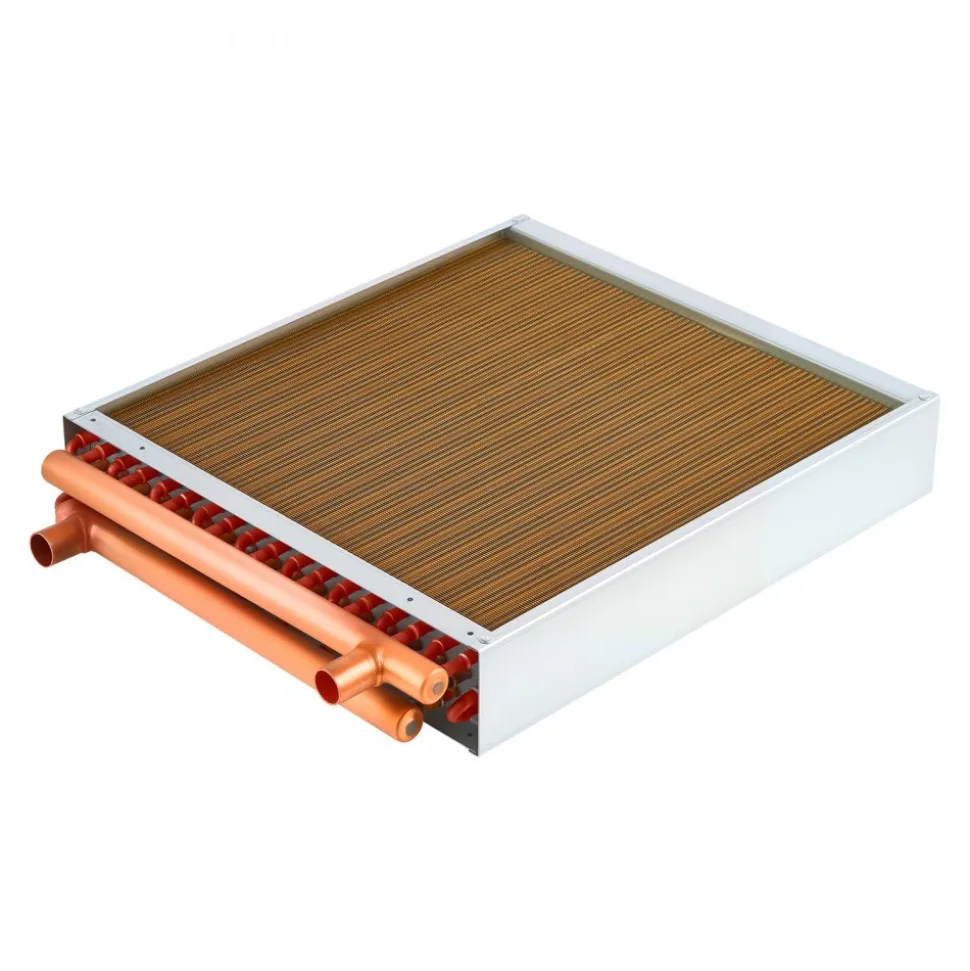 VEVOR Water to Air Heat Exchanger, 18 x 18 in Finned Tube HVAC Heat Exchanger Coil with Copper Tubes & Aluminum Fins, 120K BTU Output for Outdoor Wood Furnace, Hydronic Heating & Cooling Systems