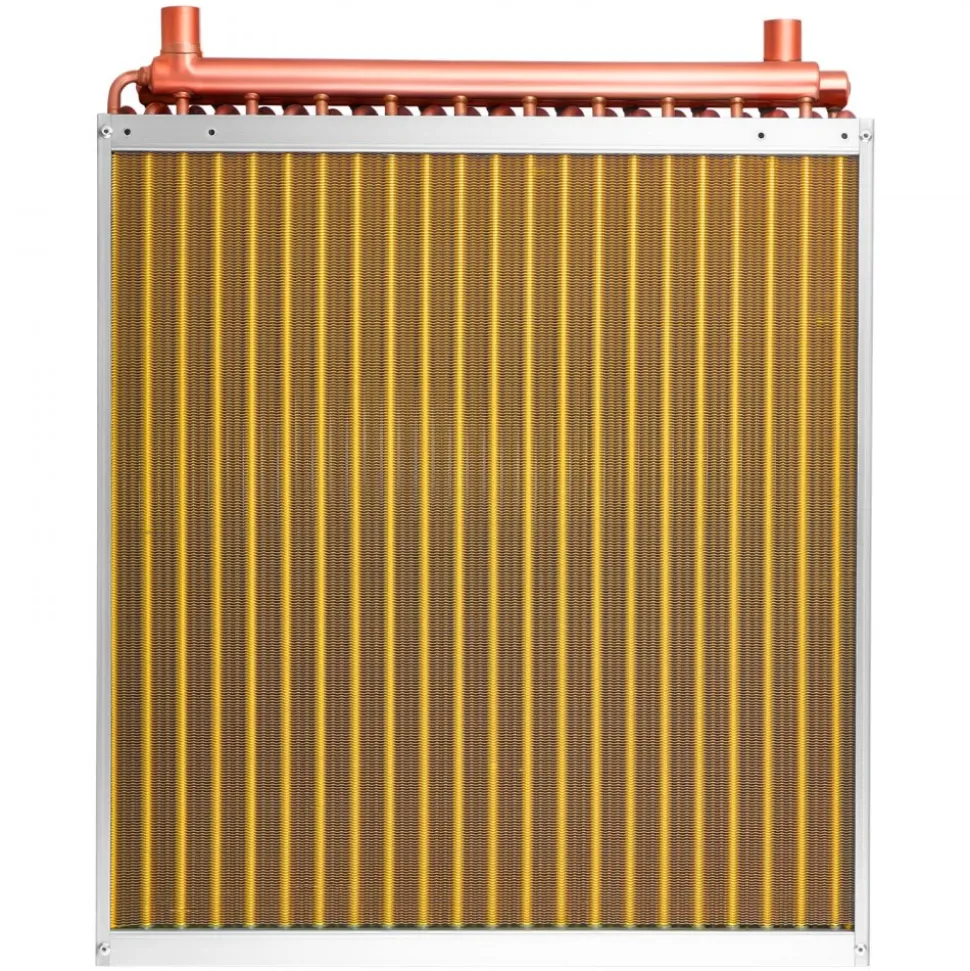 VEVOR Water to Air Heat Exchanger, 22 x 22 in Finned Tube HVAC Heat Exchanger Coil with Copper Tubes & Aluminum Fins, 190K BTU Output for Outdoor Wood Furnace, Hydronic Heating & Cooling Systems