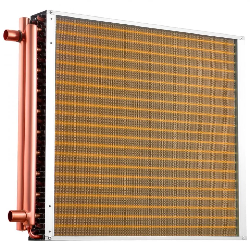 VEVOR Water to Air Heat Exchanger, 22 x 22 in Finned Tube HVAC Heat Exchanger Coil with Copper Tubes & Aluminum Fins, 190K BTU Output for Outdoor Wood Furnace, Hydronic Heating & Cooling Systems