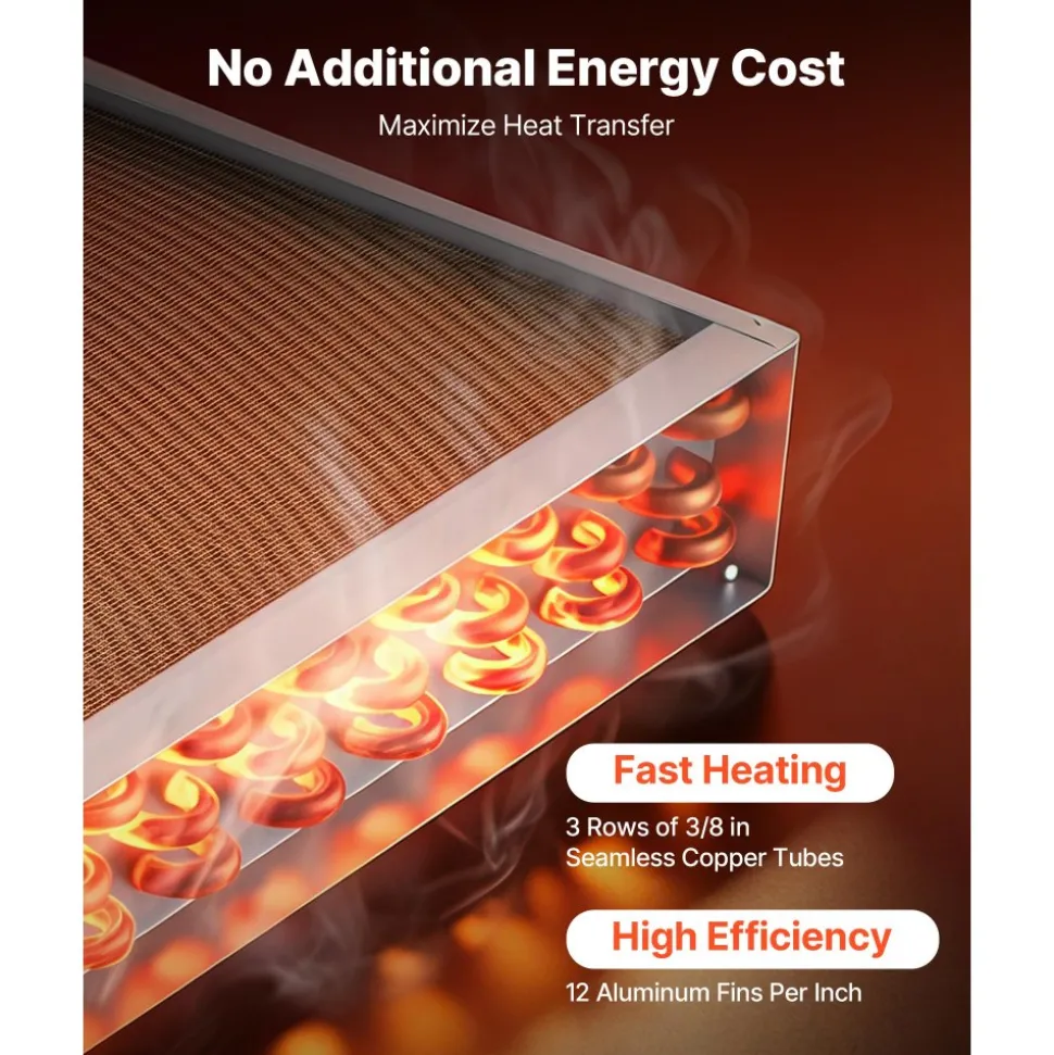 VEVOR Water to Air Heat Exchanger, 22 x 22 in Finned Tube HVAC Heat Exchanger Coil with Copper Tubes & Aluminum Fins, 190K BTU Output for Outdoor Wood Furnace, Hydronic Heating & Cooling Systems