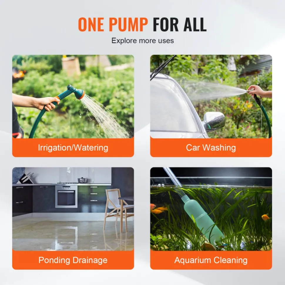 VEVOR Water Transfer Pump, 12V DC 360 GPH 1/10HP, Portable Electric Utility Pump with 6 ft Suction Hose Kit, Impeller, Suction Strainer, for Garden, Rain Barrel, Pool, Pond, Hot Tub, Aquarium Draining
