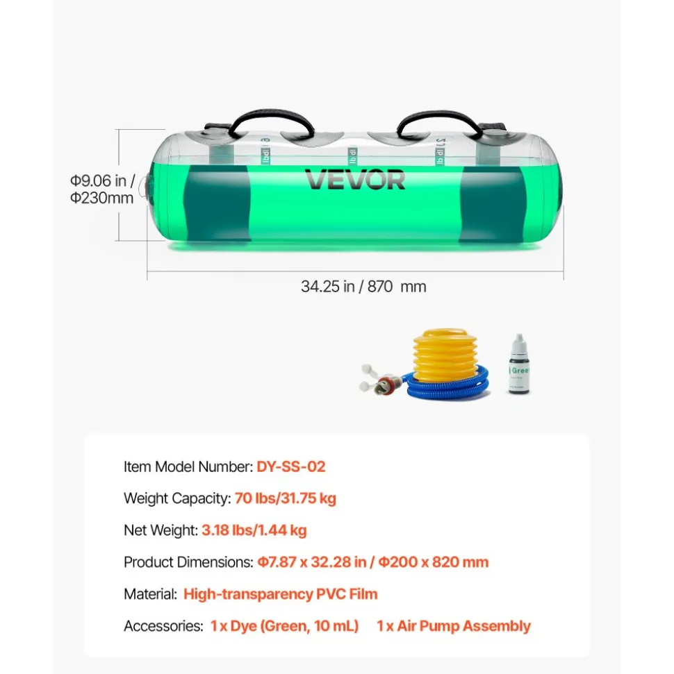 VEVOR Water Weights Aqua Bag, Large Aqua Bags for Workout, 70 lbs Adjustable Portable Stability Fitness & Full Body Exercise Equipment, for Strength Core and Balance Training, Home Gym Exercise, Clear