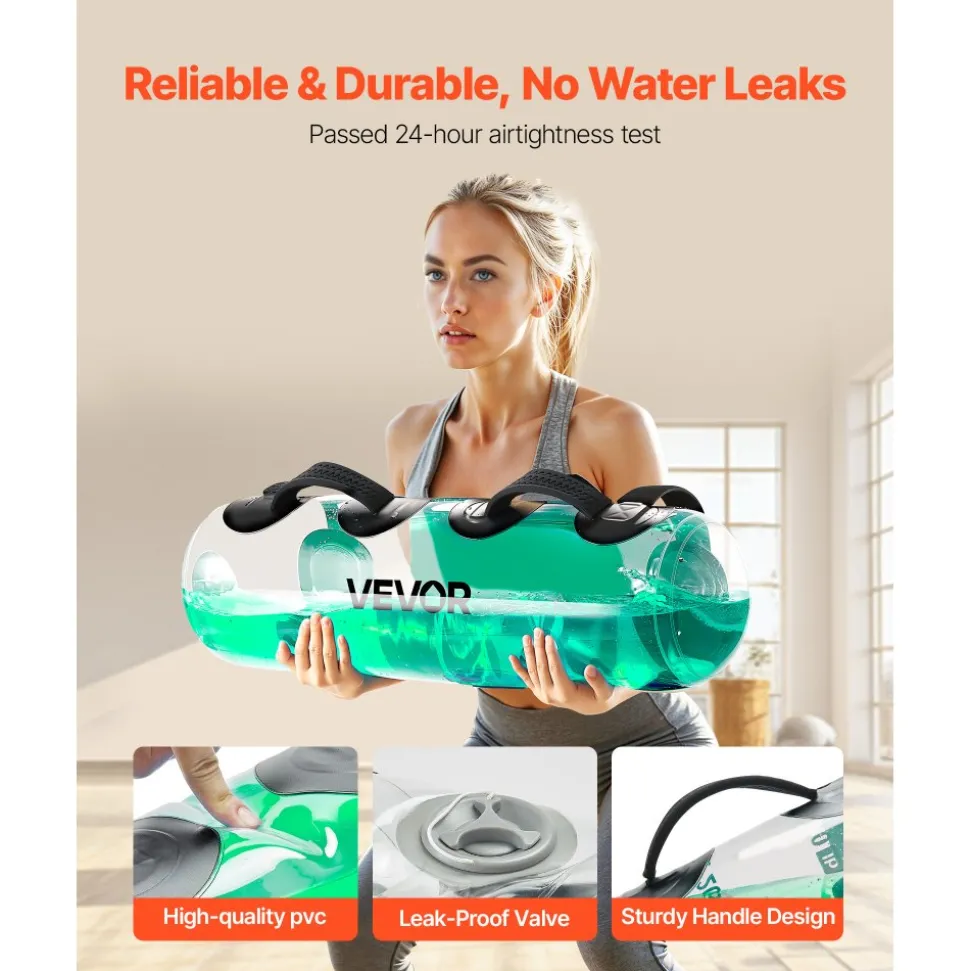 VEVOR Water Weights Aqua Bag, Large Aqua Bags for Workout, 50 lbs Adjustable Portable Stability Fitness & Full Body Exercise Equipment, for Strength Core and Balance Training, Home Gym Exercise, Clear
