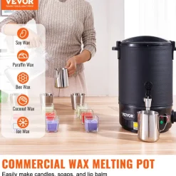 VEVOR Wax Melter for Candle Making, 6.5 Liter Large Electric Wax Melting Pot Easy Pour Spout, 9-level Temperature Control, Easy Clean for Candle Soap Cream Beauty Bulk Production Business or Home