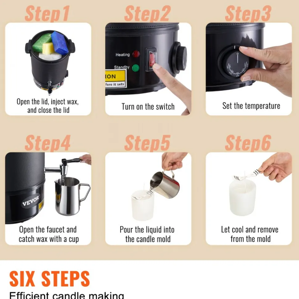 VEVOR Wax Melter for Candle Making, 6.5 Liter Large Electric Wax Melting Pot Easy Pour Spout, 9-level Temperature Control, Easy Clean for Candle Soap Cream Beauty Bulk Production Business or Home
