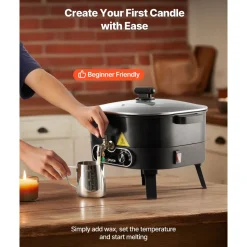 VEVOR Wax Melter for Candle Making, 6.3 Qts, Fast and Even Heating, with Easy Pour Spout and Temperature Control, Grooved Base for Non-Stick and Smooth Flow, Wax Melting Pot for Making Candles Soaps