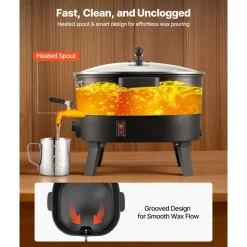 VEVOR Wax Melter for Candle Making, 6.3 Qts, Fast and Even Heating, with Easy Pour Spout and Temperature Control, Grooved Base for Non-Stick and Smooth Flow, Wax Melting Pot for Making Candles Soaps