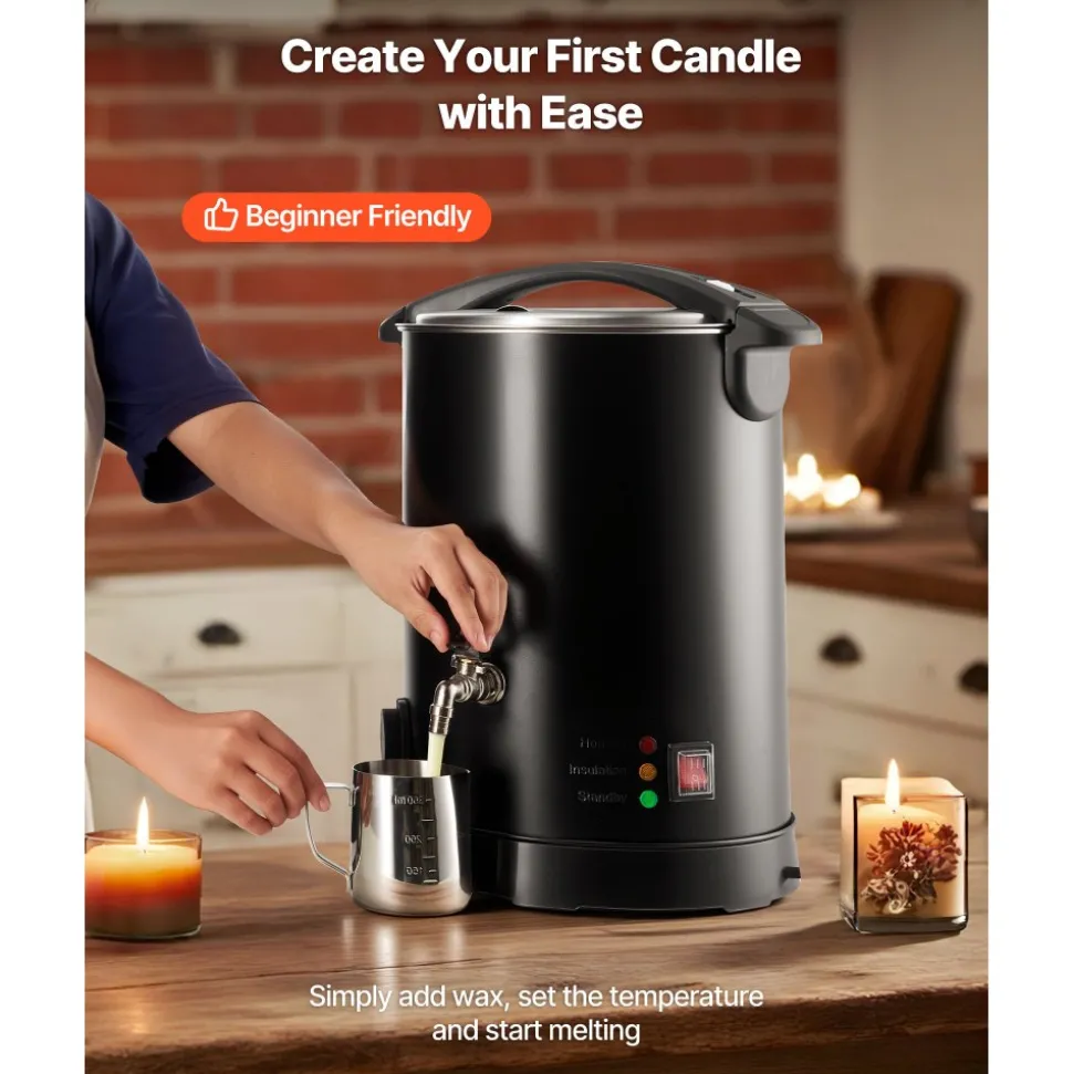 VEVOR Wax Melter for Candle Making, 10.6 Qts, Fast and Even Heating, with Easy Pour Spout and Temperature Control, Hourglass Base for Non-Stick Smooth Flow, Wax Melting Pot for Making Candles Soaps