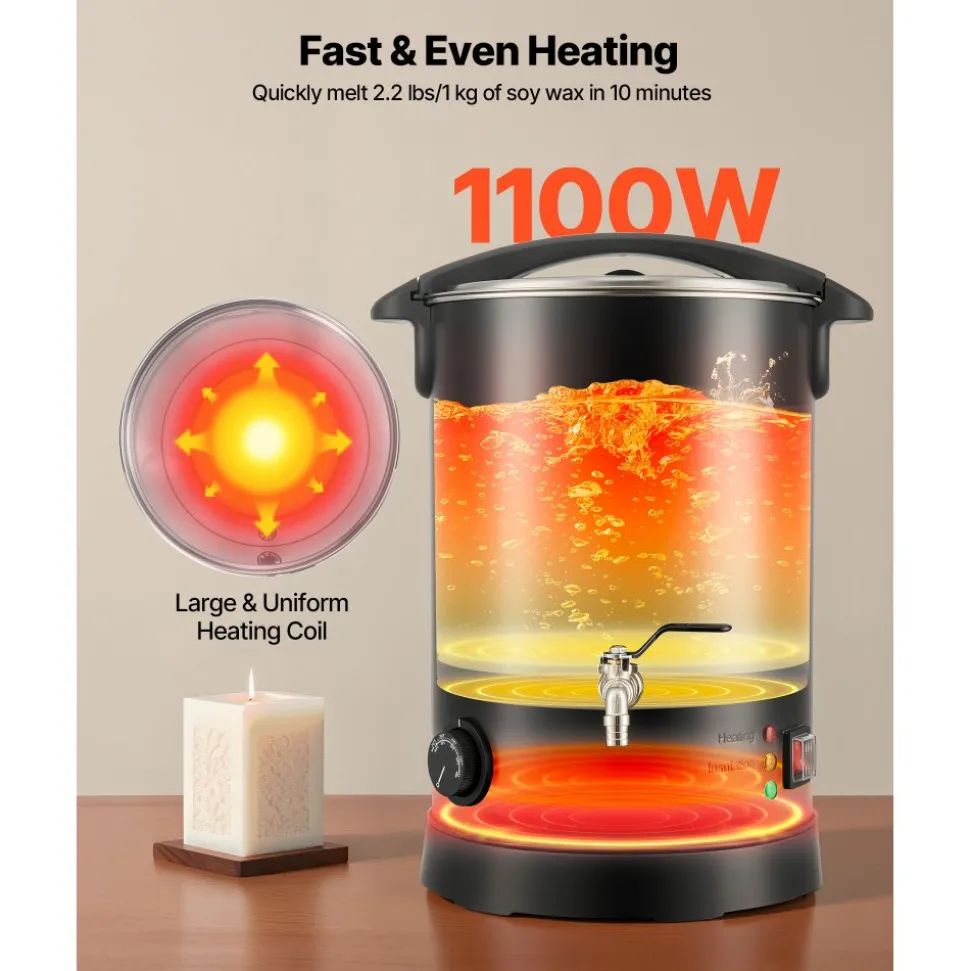 VEVOR Wax Melter for Candle Making, 10.6 Qts, Fast and Even Heating, with Easy Pour Spout and Temperature Control, Hourglass Base for Non-Stick Smooth Flow, Wax Melting Pot for Making Candles Soaps