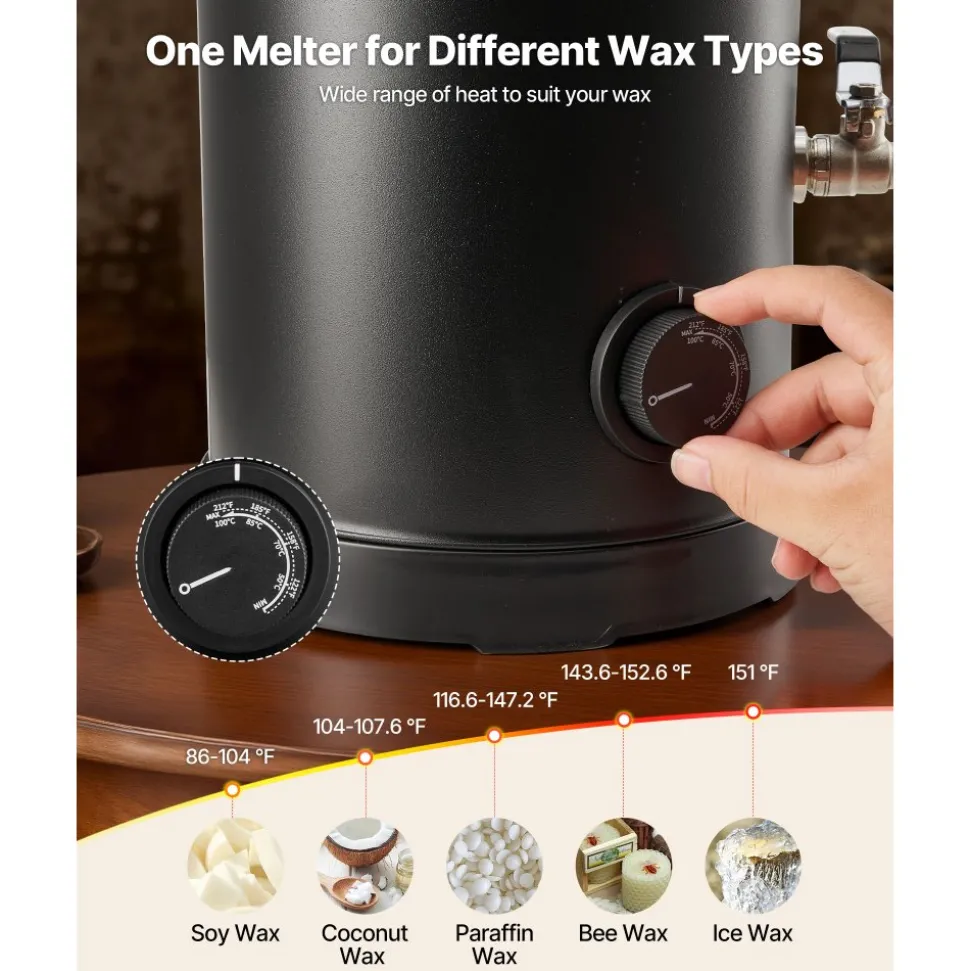 VEVOR Wax Melter for Candle Making, 10.6 Qts, Fast and Even Heating, with Easy Pour Spout and Temperature Control, Hourglass Base for Non-Stick Smooth Flow, Wax Melting Pot for Making Candles Soaps