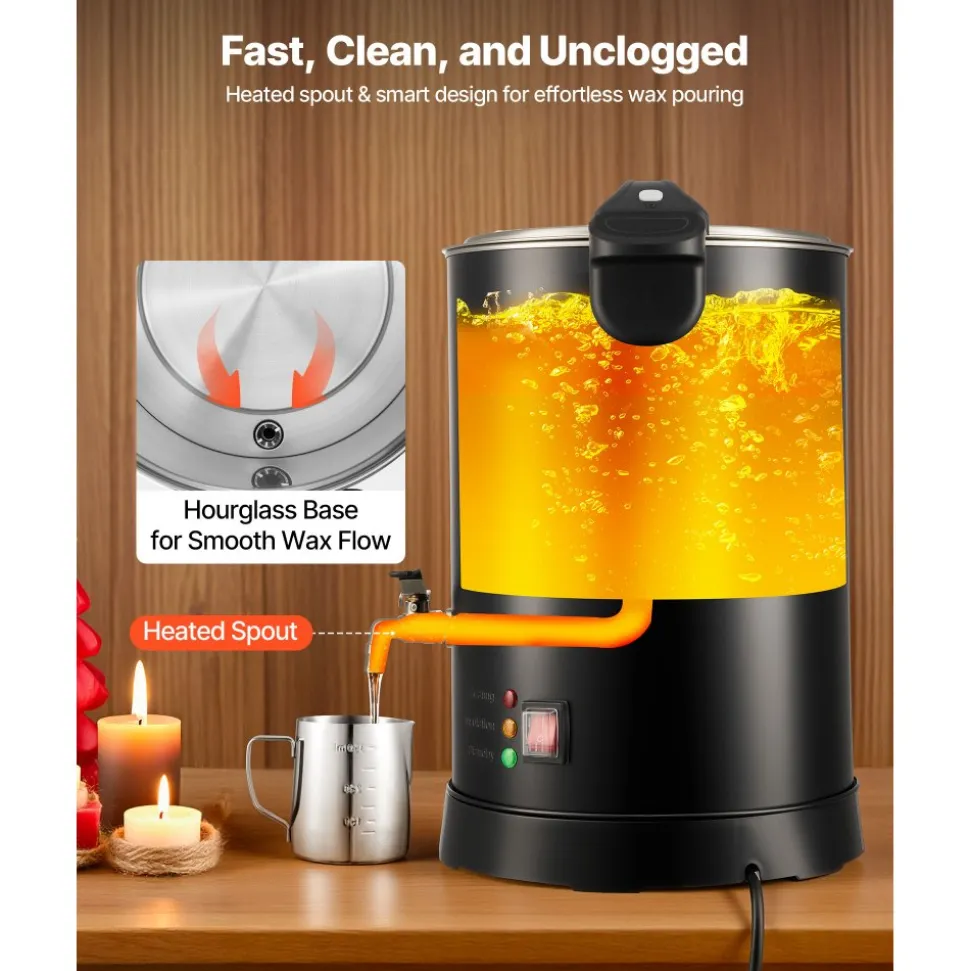 VEVOR Wax Melter for Candle Making, 10.6 Qts, Fast and Even Heating, with Easy Pour Spout and Temperature Control, Hourglass Base for Non-Stick Smooth Flow, Wax Melting Pot for Making Candles Soaps