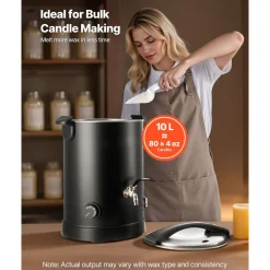 VEVOR Wax Melter for Candle Making, 10.6 Qts, Fast and Even Heating, with Easy Pour Spout and Temperature Control, Hourglass Base for Non-Stick Smooth Flow, Wax Melting Pot for Making Candles Soaps