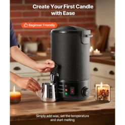 VEVOR Wax Melter for Candle Making, 8.5 Qts, Fast and Even Heating, with Easy Pour Spout and Temperature Control, Grooved Base for Non-Stick and Smooth Flow, Wax Melting Pot for Making Candles Soaps