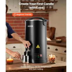 VEVOR Wax Melter for Candle Making, 15.9 Qts, Fast and Even Heating, with Easy Pour Spout and Temperature Control, Hourglass Base for Non-Stick Smooth Flow, Wax Melting Pot for Making Candles Soaps