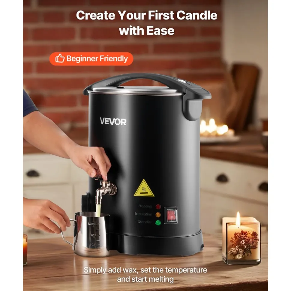 VEVOR Wax Melter for Candle Making, 8.5 Qts, Fast and Even Heating, with Easy Pour Spout and Temperature Control, Hourglass Base for Non-Stick Smooth Flow, Wax Melting Pot for Making Candles Soaps