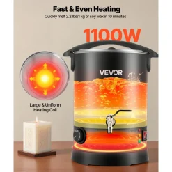 VEVOR Wax Melter for Candle Making, 8.5 Qts, Fast and Even Heating, with Easy Pour Spout and Temperature Control, Hourglass Base for Non-Stick Smooth Flow, Wax Melting Pot for Making Candles Soaps
