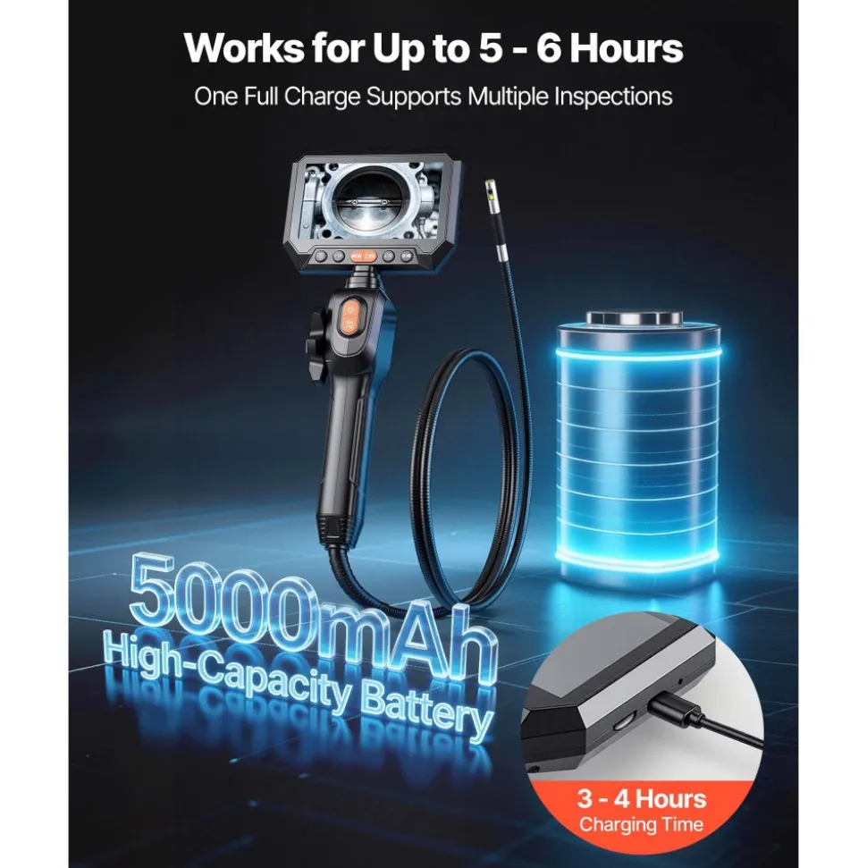 VEVOR 2-Way Dual-Lens Articulating Endoscope with Light, 1080P HD Industrial Borescope Inspection Camera with 0.24-inch Slim Articulated Probe, Rigid Snake Scope Cam for Wall Automotive Inspect-4.9FT