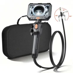 VEVOR 2-Way Dual-Lens Articulating Endoscope with Light, 1080P HD Industrial Borescope Inspection Camera with 0.24-inch Slim Articulated Probe, Rigid Snake Scope Cam for Wall Automotive Inspect-4.9FT