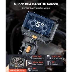 VEVOR 2-Way Dual-Lens Articulating Endoscope with Light, 1080P HD Industrial Borescope Inspection Camera with Articulated Probe, Rigid Snake Scope Cam for Wall Automotive Engine Inspect-4.9FT