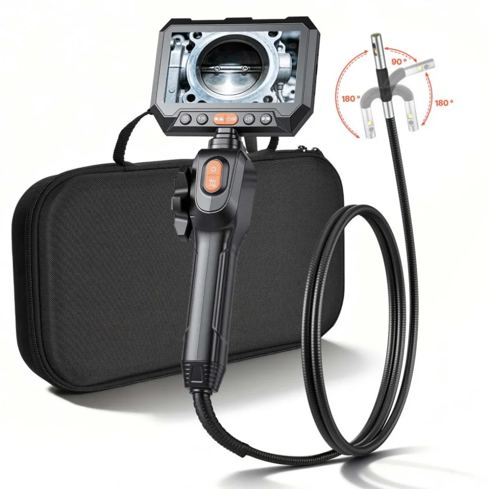 VEVOR 2-Way Dual-Lens Articulating Endoscope with Light, 1080P HD Industrial Borescope Inspection Camera with Articulated Probe, Rigid Snake Scope Cam for Wall Automotive Engine Inspect-4.9FT