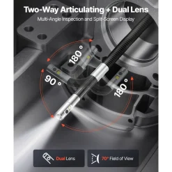 VEVOR 2-Way Dual-Lens Articulating Endoscope with Light, 1080P HD Industrial Borescope Inspection Camera with Articulated Probe, Rigid Snake Scope Cam for Wall Automotive Engine Inspect-4.9FT