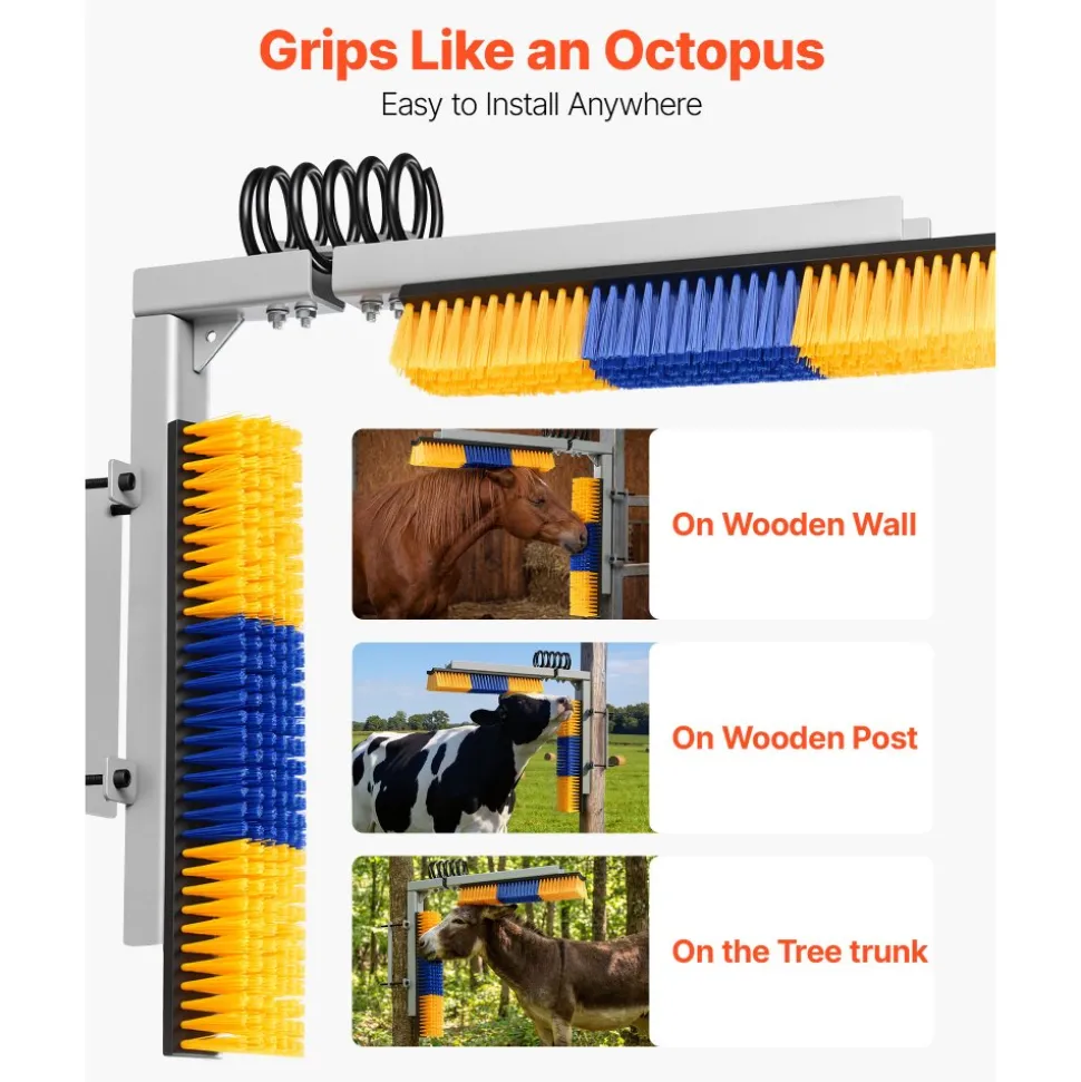 VEVOR 2 Way Livestock Scratching Brush, Dual Sided Goat Scratcher Brush with Mounting Bracket, 16.9" x 3.9" Cow Scratcher for Back Itch Relief, Massage Grooming Scratch Tool for Horse Cattle Sheep Pig