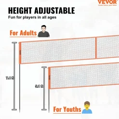 VEVOR 4-Way Volleyball Net, Adjustable Height Badminton Net Set for Backyard Beach Lawn, Outdoor Portable Volleyball Net with Carrying Bag, 4 Square Quick Assemble Game Set For Kids And Adults