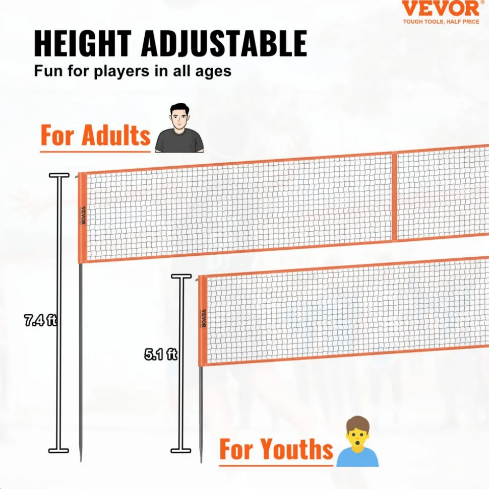 VEVOR 4-Way Volleyball Net, Adjustable Height Badminton Net Set for Backyard Beach Lawn, Outdoor Portable Volleyball Net with Carrying Bag, 4 Square Quick Assemble Game Set For Kids And Adults