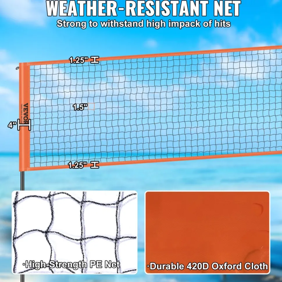 VEVOR 4-Way Volleyball Net, Adjustable Height Badminton Net Set for Backyard Beach Lawn, Outdoor Portable Volleyball Net with Carrying Bag, 4 Square Quick Assemble Game Set For Kids And Adults