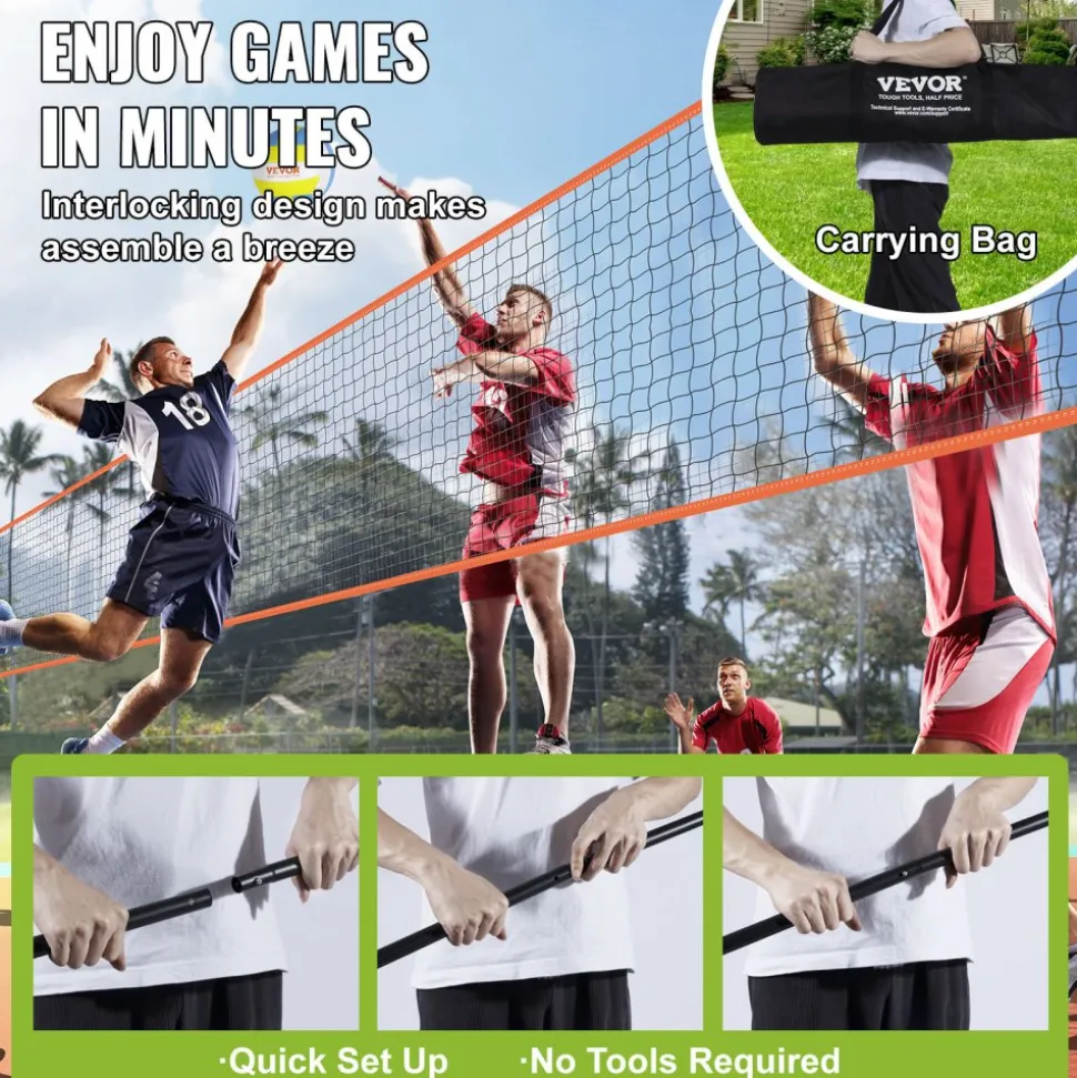 VEVOR 4-Way Volleyball Net, Adjustable Height Badminton Net Set for Backyard Beach Lawn, Outdoor Portable Volleyball Net with Carrying Bag, 4 Square Quick Assemble Game Set For Kids And Adults