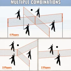VEVOR 4-Way Volleyball Net, Adjustable Height Badminton Net Set for Backyard Beach Lawn, Outdoor Portable Volleyball Net with Carrying Bag, 4 Square Quick Assemble Game Set For Kids And Adults
