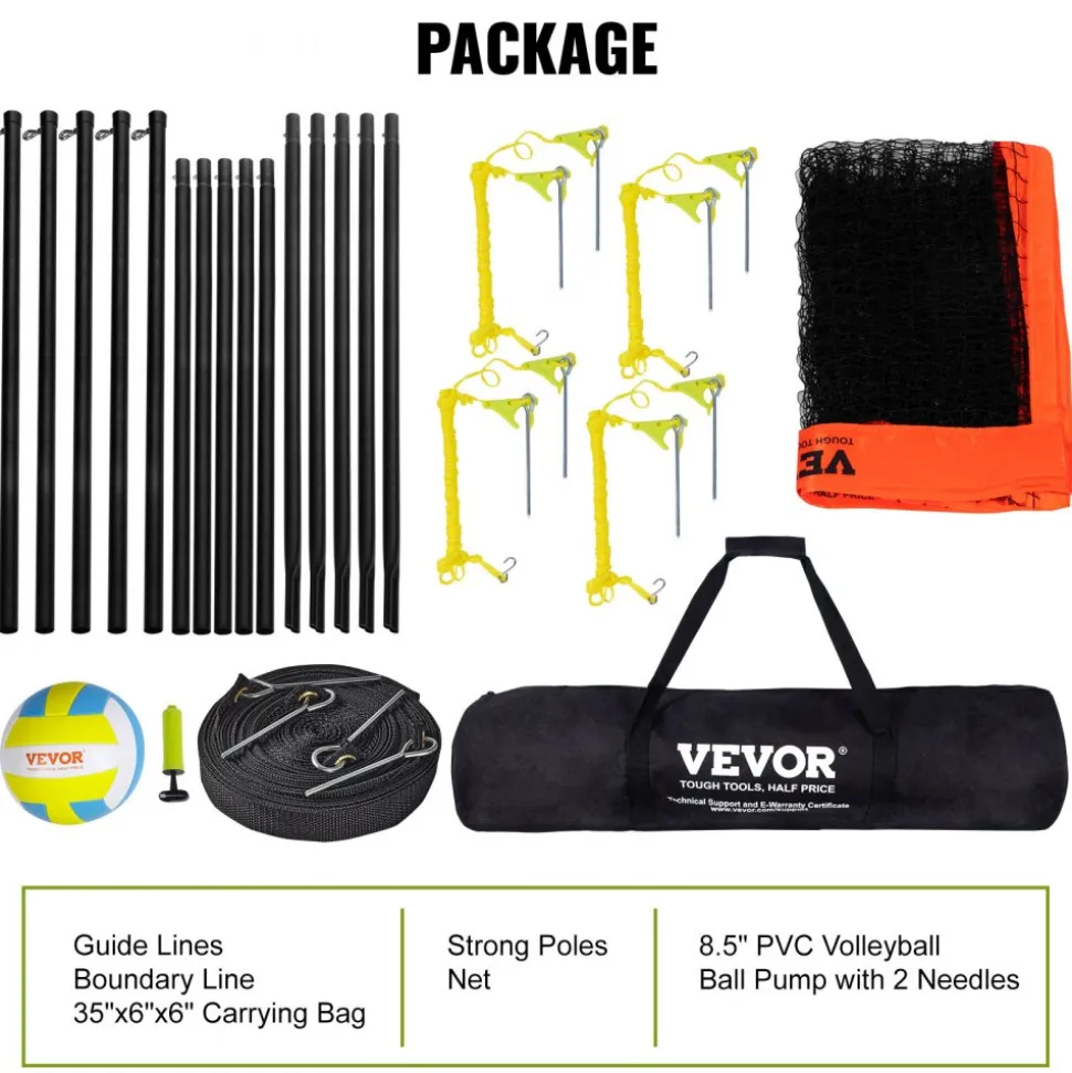 VEVOR 4-Way Volleyball Net, Adjustable Height Badminton Net Set for Backyard Beach Lawn, Outdoor Portable Volleyball Net with Carrying Bag, 4 Square Quick Assemble Game Set For Kids And Adults