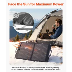 VEVOR 100W Bifacial Solar Panel, 16BB N-Type Foldable Monocrystalline Solar Panel Charger 24% Efficiency, Portable with MC4 Output, USB-A (QC3.0), Type-C & DC Ports for Power Stations Camping Hiking