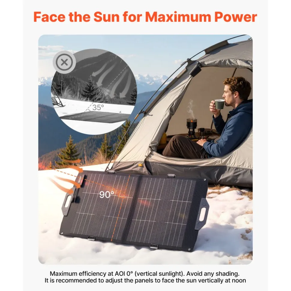 VEVOR 100W Bifacial Solar Panel, 16BB N-Type Foldable Monocrystalline Solar Panel Charger 24% Efficiency, Portable with MC4 Output, USB-A (QC3.0), Type-C & DC Ports for Power Stations Camping Hiking