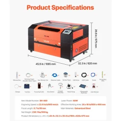 VEVOR 130W CO2 Laser Engraver, 55 x 35 in, CO2 Laser Engraver Cutter Machine with Water Chiller, 2 Way Pass Air Assist, 1200 mm/s Speed, Autofocus Engraving Cutting Machine, for Wood Acrylic Glass