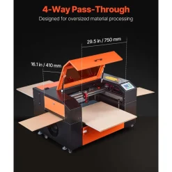 VEVOR 60W CO2 Laser Engraver, 24 x 16 in, CO2 Laser Engraver Cutter Machine with 4 Way Pass Air Assist, Engraving Cutting Machine, Compatible with LightBurn CorelDRAW RDWorks, for Wood Acrylic Glass