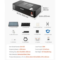 VEVOR 55W CO2 Laser Engraver, 20 x 12 in, Desktop CO2 Laser Engraver and Cutter Machine with 16MP Camera, Water Pump, Rotary Axis, Compatible with LightBurn CorelDRAW RDWorks, for Wood Acrylic Glass