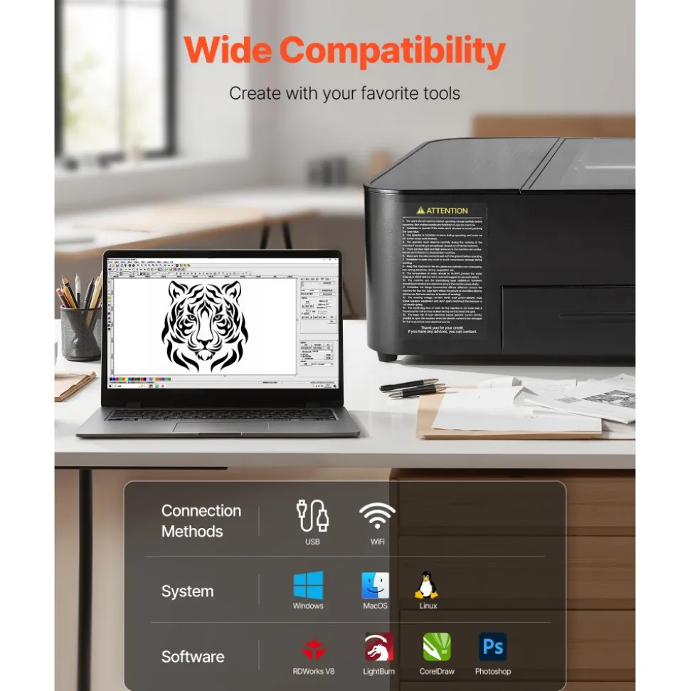 VEVOR 55W CO2 Laser Engraver, 20 x 12 in, Desktop CO2 Laser Engraver and Cutter Machine with 16MP Camera, Water Pump, Rotary Axis, Compatible with LightBurn CorelDRAW RDWorks, for Wood Acrylic Glass