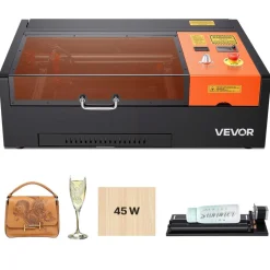 VEVOR 45W CO2 Laser Engraver, 12 x 8 in, Desktop CO2 Laser Engraver Cutter Machine with Rotary Axis, Air Assist, Engraving Machine Compatible with LightBurn CorelDRAW GRBL, for Wood Acrylic Glass