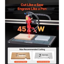 VEVOR 45W CO2 Laser Engraver, 12 x 8 in, Desktop CO2 Laser Engraver Cutter Machine with Rotary Axis, Air Assist, Engraving Machine Compatible with LightBurn CorelDRAW GRBL, for Wood Acrylic Glass
