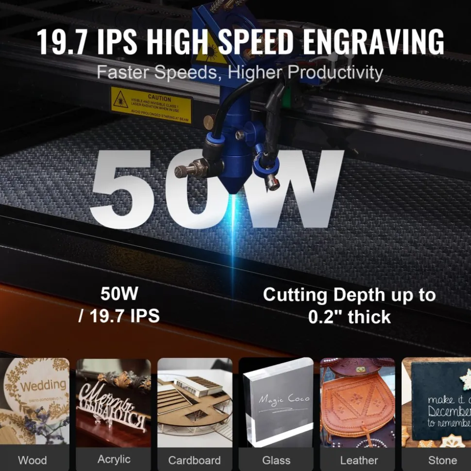 VEVOR 100W CO2 Laser Engraver, 24 x 35 in, 19.7 IPS Laser Cutter Machine with 2-Way Pass Air Assist, Compatible with LightBurn, CorelDRAW, AutoCAD, Windows, Mac OS, Linux, for Wood Acrylic Fabric More