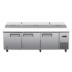 VEVOR 94"W Commercial Refrigerator 29.6 Cu. Ft Pizza Prep Table Fridge, 19" Ultra Wide Cutting Board Salad Refrigerated Worktop, Mega Top Stainless Steel Food Prep Cooler, 12 x 1/3 Pans with Lids