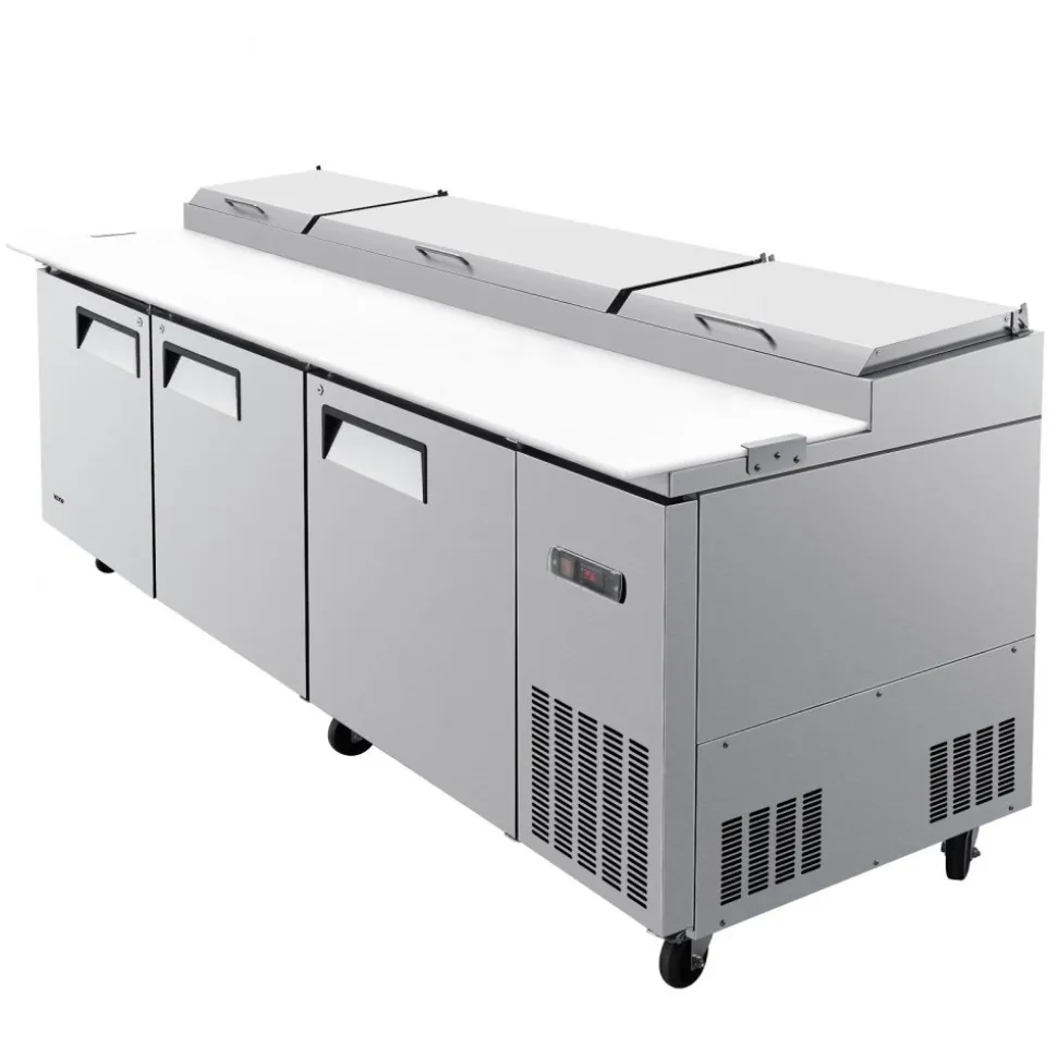 VEVOR 94"W Commercial Refrigerator 29.6 Cu. Ft Pizza Prep Table Fridge, 19" Ultra Wide Cutting Board Salad Refrigerated Worktop, Mega Top Stainless Steel Food Prep Cooler, 12 x 1/3 Pans with Lids