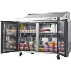 VEVOR 48"W Commercial Refrigerator, 12.5 Cu. Ft Sandwich Prep Refrigerated Table, Mega Top Food Prep Fridge with 12 Pans and Cutting Board, Stainless Steel Salad Prep Cooler for Restaurant, Food Truck