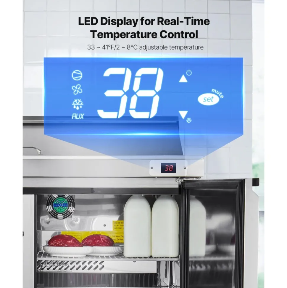 VEVOR 48"W Commercial Refrigerator, 12.5 Cu. Ft Sandwich Prep Refrigerated Table, Mega Top Food Prep Fridge with 12 Pans and Cutting Board, Stainless Steel Salad Prep Cooler for Restaurant, Food Truck