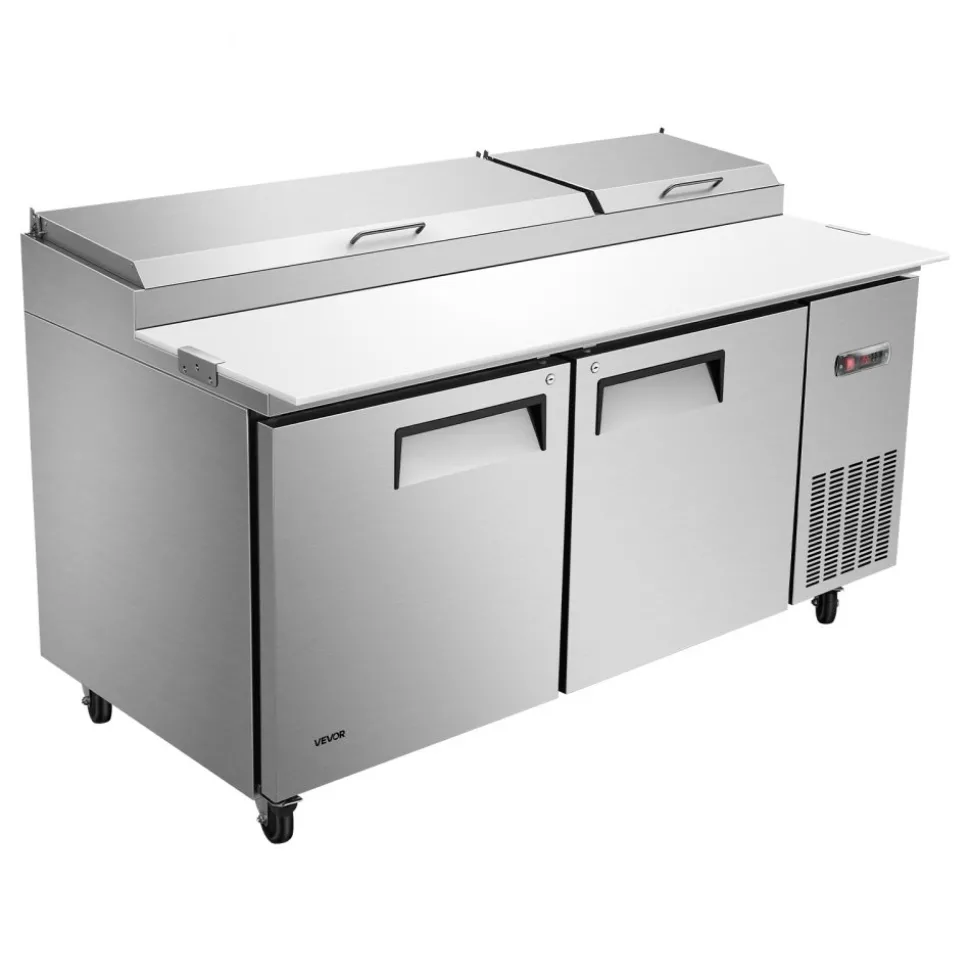 VEVOR 67"W Commercial Refrigerator 19.4 Cu. Ft Pizza Prep Table Fridge, 19" Ultra Wide Cutting Board Salad Refrigerated Worktop, Mega Top Stainless Steel Food Prep Cooler, 9 x 1/3 Pans with Lids