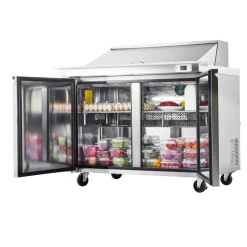 VEVOR 48"W Commercial Refrigerator, 12.5 Cu. Ft Sandwich Prep Refrigerated Table, Mega Top Food Prep Fridge with 18 Pans and Cutting Board, Stainless Steel Salad Prep Cooler for Restaurant, Food Truck