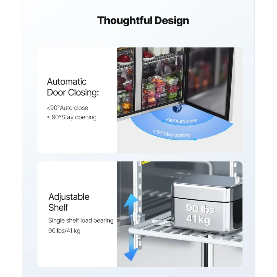 VEVOR 48"W Commercial Refrigerator, 12.5 Cu. Ft Sandwich Prep Refrigerated Table, Mega Top Food Prep Fridge with 18 Pans and Cutting Board, Stainless Steel Salad Prep Cooler for Restaurant, Food Truck